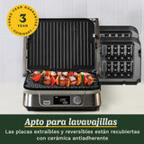 Cuisinart 6-en-1 : Gril, Plancha, Gaufrier | Plaques réversibles antiadhésives | Écran digital | SearBlast® | Bisagra ajustable, Acero inoxidable