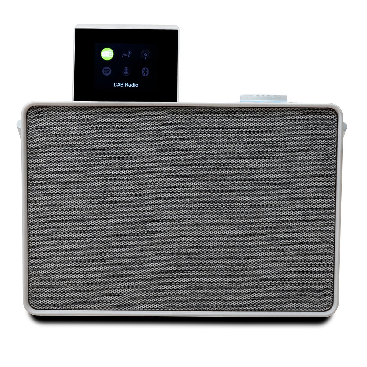 Pure Evoke Play Sistema de música versátil para Interiores y Exteriores (Radio Dab+ /FM, Radio por Internet, podcasts, Spotify Connect, Bluetooth en un Rico Sonido estéreo de 40W), Blanco algodón