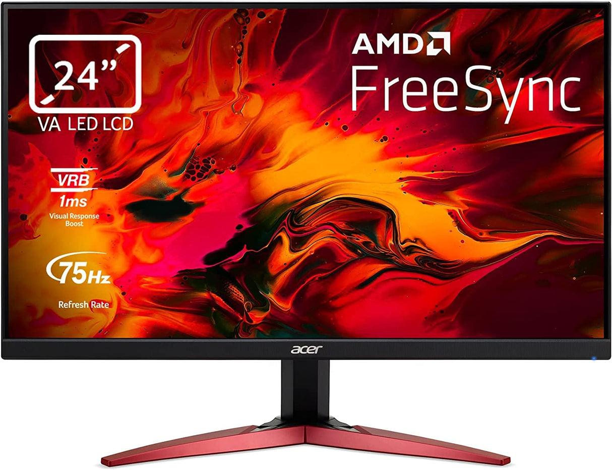 Acer Nitro KG241YA - Monitor Gaming de 24" Full HD 75 Hz (1920x1080, 16:9, 250 Nits, Tiempo de Respuesta 1 ms VRB, AMD FreeSync, ZeroFrame, HDMI, VGA), Monitor PC Color Negro