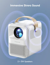 Proyector Portátil, WOLFANG Proyector 4K Soporte, Mini Proyector Portátil 5G WiFi Bluetooth, Full HD 1080P Nativo, 15000 Lúmenes, para Movil/Teléfono/PC/PS4/TV Stick/HDMI, Ideal para Niños como Regalo