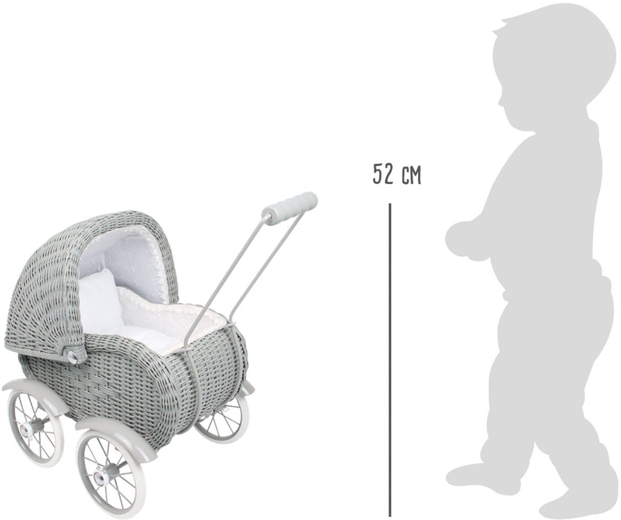 small foot 8771-Cochecito de bebé de Mimbre Ropa de Cama Blanca para Mayores de 3 años Cochecito de muñecas, Color Gris, 513252 cm (8771)