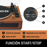 Lenco LS-430 giradiscos - giradiscos Bluetooth - altavoces integrados 40 vatios RMS - transmisión por correa - control de tono - preamplificador - salida RCA y entrada AUX - marrón, LS-430BN