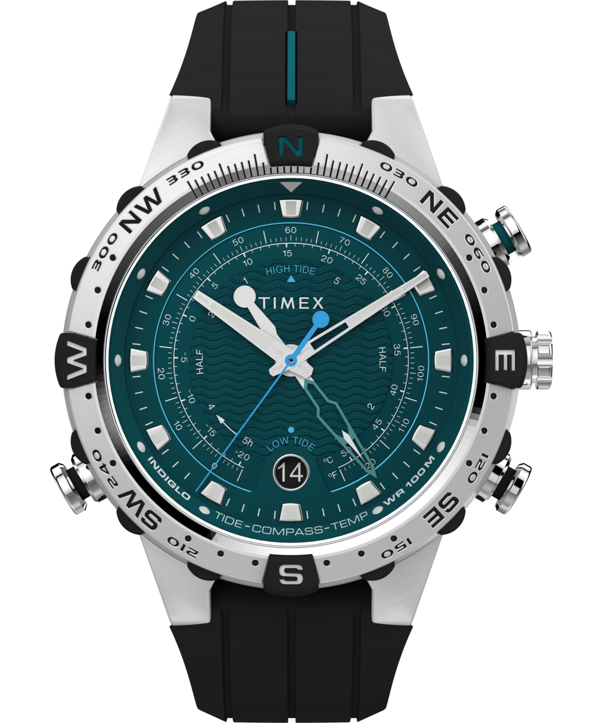 Timex Expedition North - Reloj de 45 mm para hombre, correa de liberación rápida de dos piezas de silicona negra, esfera verde, caja de acero inoxidable TW2W24200