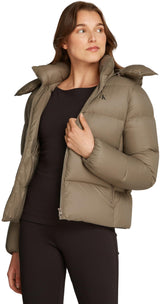 Calvin Klein Cazadora acolchada Mujer Down Short Puffer con capucha, Beige (Brindle), 3XL