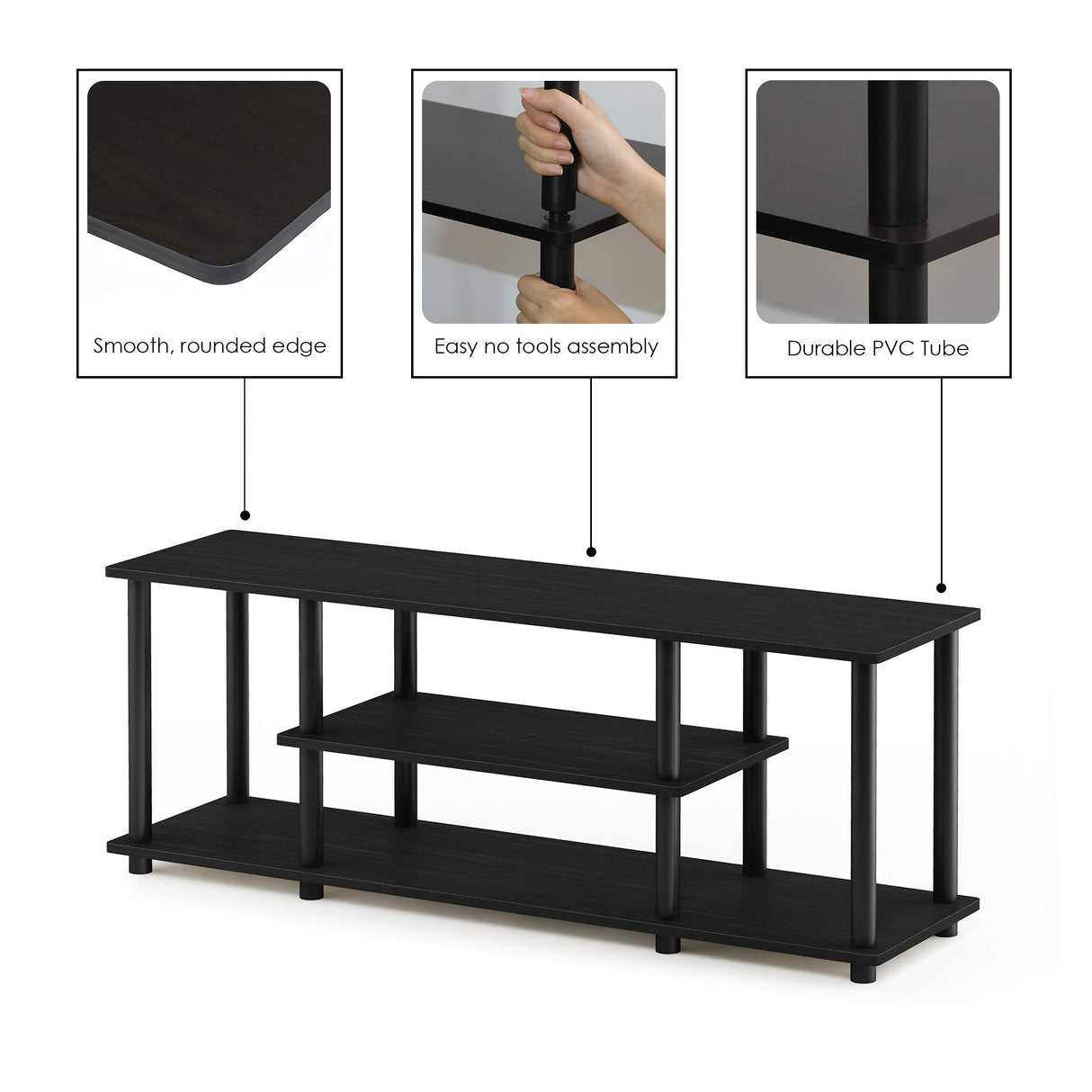 Furinno Soportes de TV de entretenimiento de 3 niveles Nogal/Negro