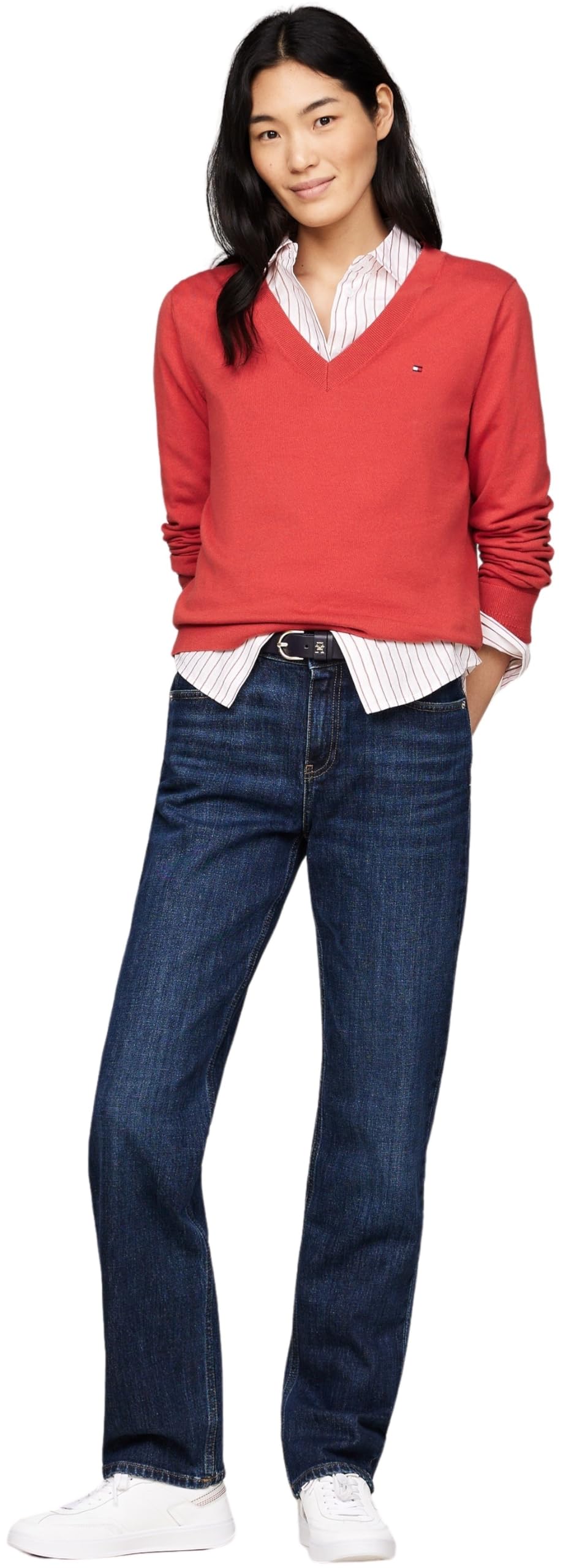 Tommy Hilfiger Mujer Jersey V-Neck Jersey de Punto, Rojo (Terra Red), 3XL