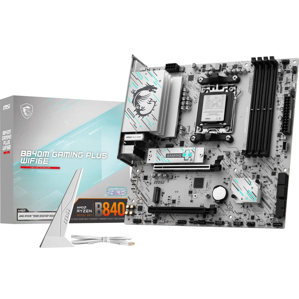 MSI Placa Base B840M Gaming Plus WIFI6E, mATX. Soporta procesadores AMD Ryzen 9000/8000/7000, AM5 - DDR5 Memory Boost 8000+ MT/s (OC), PCIe 4.0 x16, M.2 Gen4, Wi-Fi 6E, 2.5G LAN