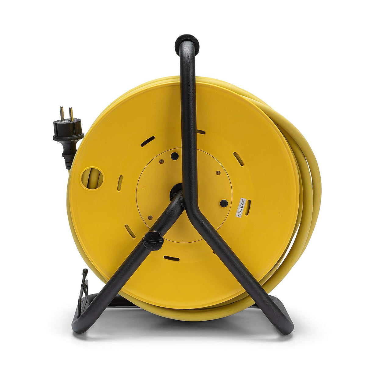 Stak REELPRO-FR-25 - Enrollador eléctrico profesional, tambor fijo, resistente al agua IP44 cable 25 m de goma 3G2,5 mm2 para obras, bricolaje, jardín, 4 enchufes, chasis de acero, color amarillo