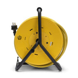 Stak REELPRO-FR-25 - Enrollador eléctrico profesional, tambor fijo, resistente al agua IP44 cable 25 m de goma 3G2,5 mm2 para obras, bricolaje, jardín, 4 enchufes, chasis de acero, color amarillo