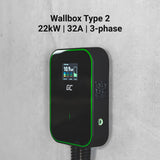 Green Cell GC PowerBox Wallbox 22kW Tipo 2 Cargador para Vehículos Eléctricos EV PHEV Cable 6m Pantalla LCD Compatible con Todos los EV Model 3/S/X/Y, ID.3, ID.4, i3, 500e, EV6, E-Tron, ZOE, Mach-E