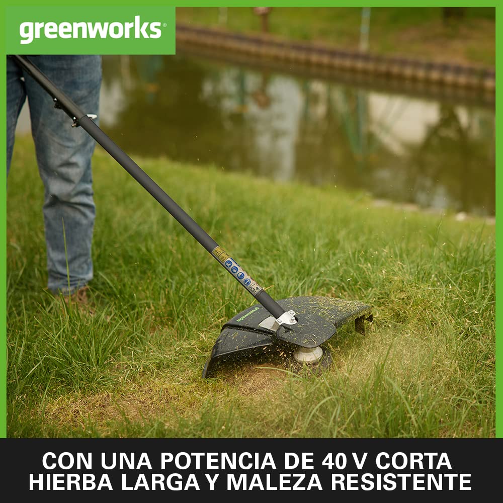 Greenworks 40V Desbrozadora a Batería, Motor sin Escobillas, Arnés, Altura Regulable, Ancho Corte 40 cm, Hilo Nylon 2 mm o Cuchilla 25 cm, 2 x Baterías 40 V y Cargador, 3 Años de Garantía GD40BCK2X