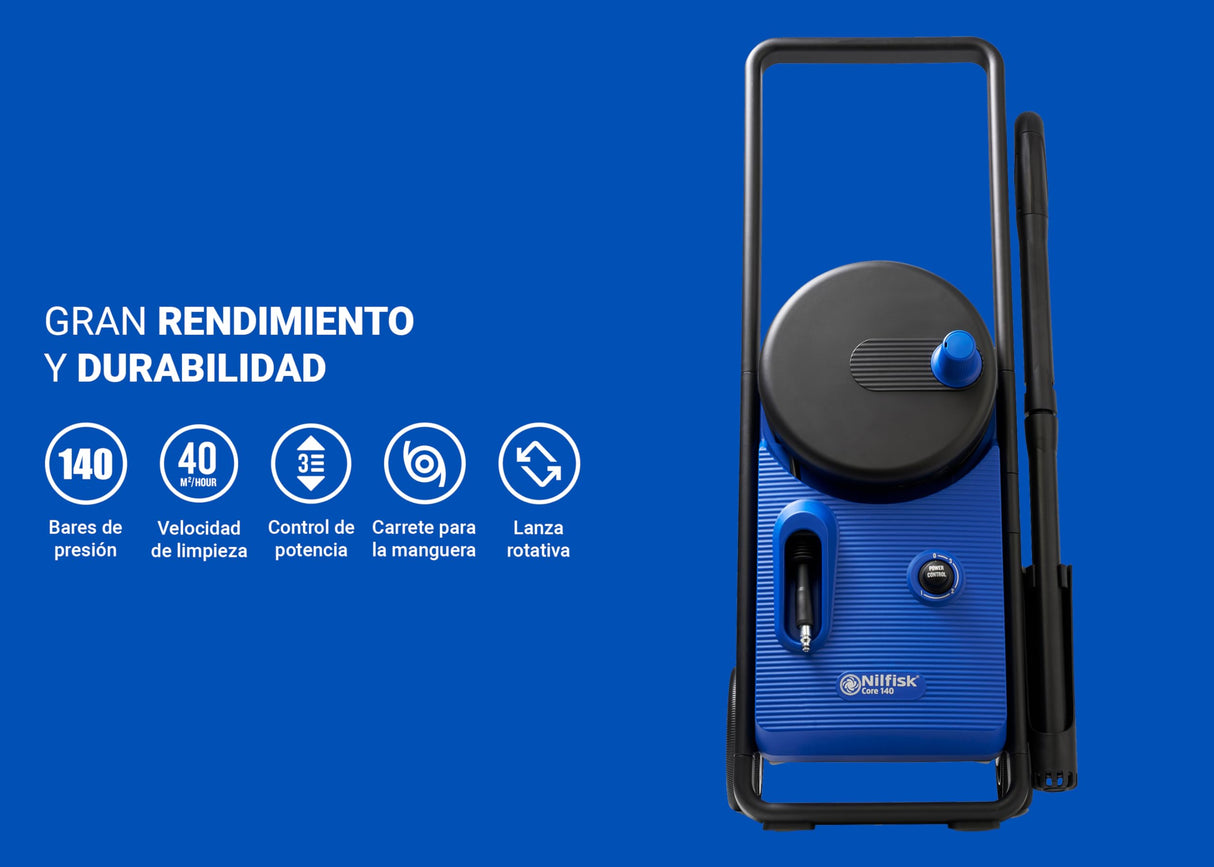 Nilfisk Hidrolimpiadora de Alta Presión Core 140 Bares con PowerControl - Limpiadora para Jardín, Patios y Coches (1800 W)