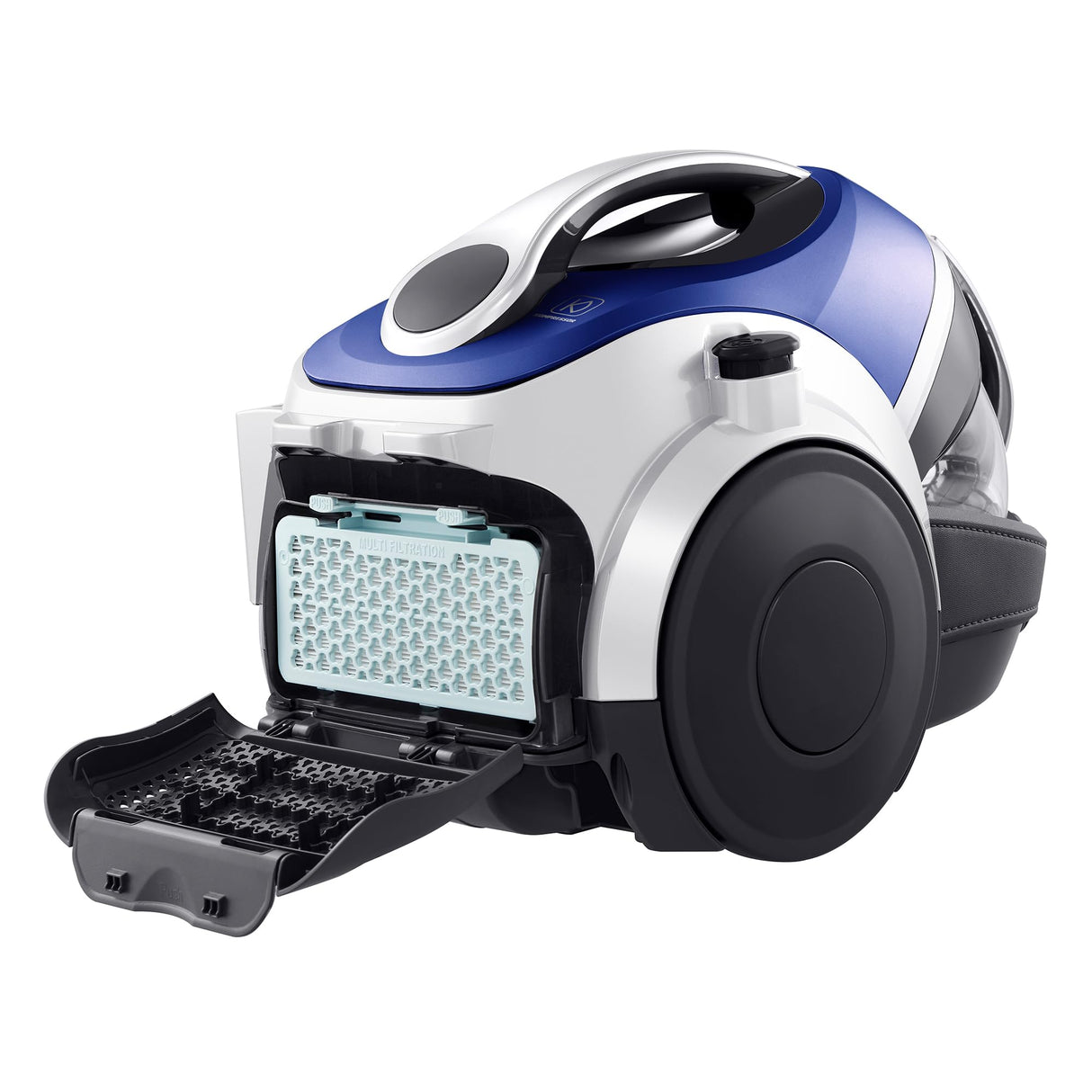LG VK8506NHAC - Aspirador sin Bolsa 650W, Sistema Kompressor, Turbo Ciclónico, Aspiradora Tubo Telescópico, Depósito 1,2Lx3, Regulador Potencia, Especial mascotas, Cepillo 2en1 alfombra-suelos,Azul