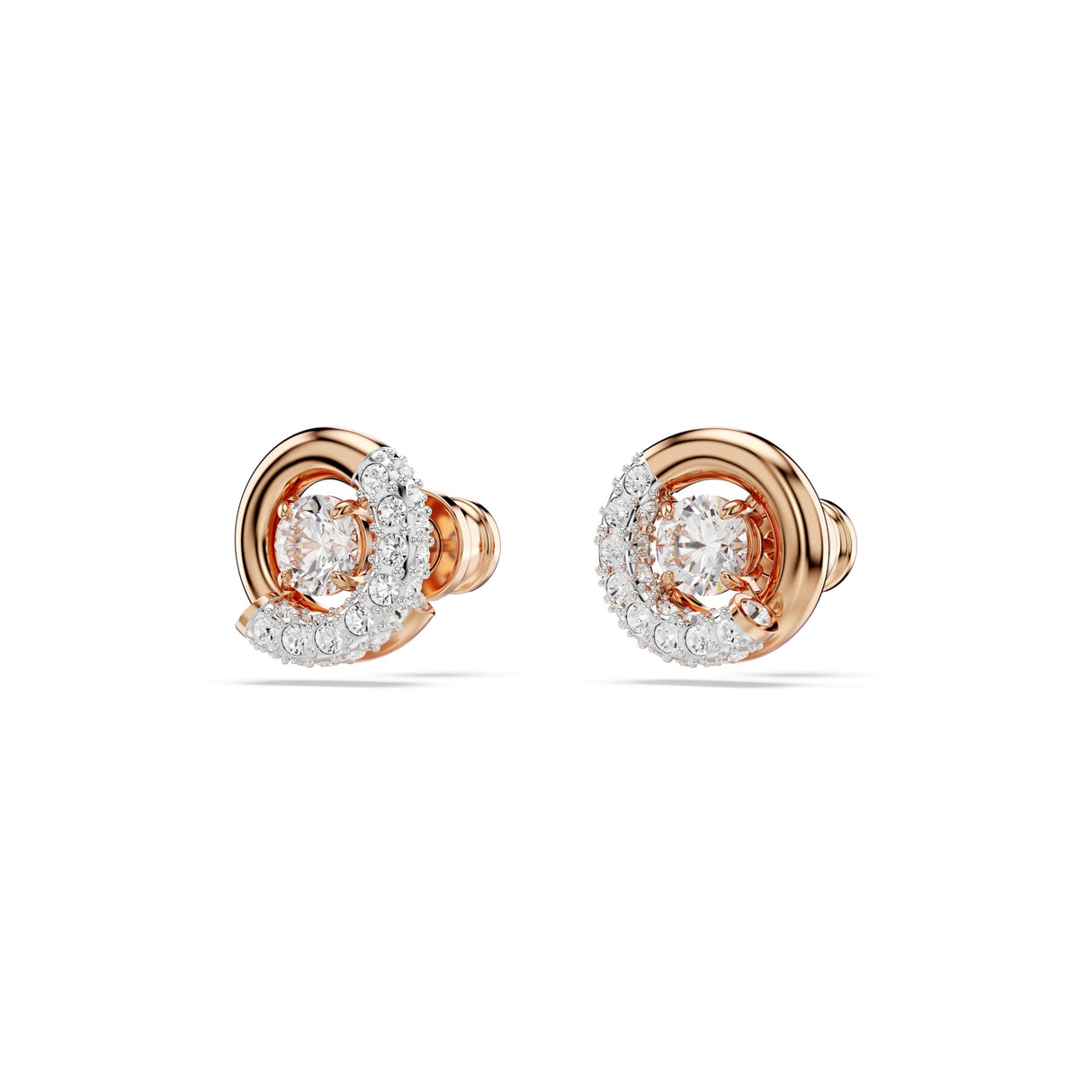 Swarovski Pendientes de botón Dextera, Talla redonda, Blancos, Baño tono oro rosa