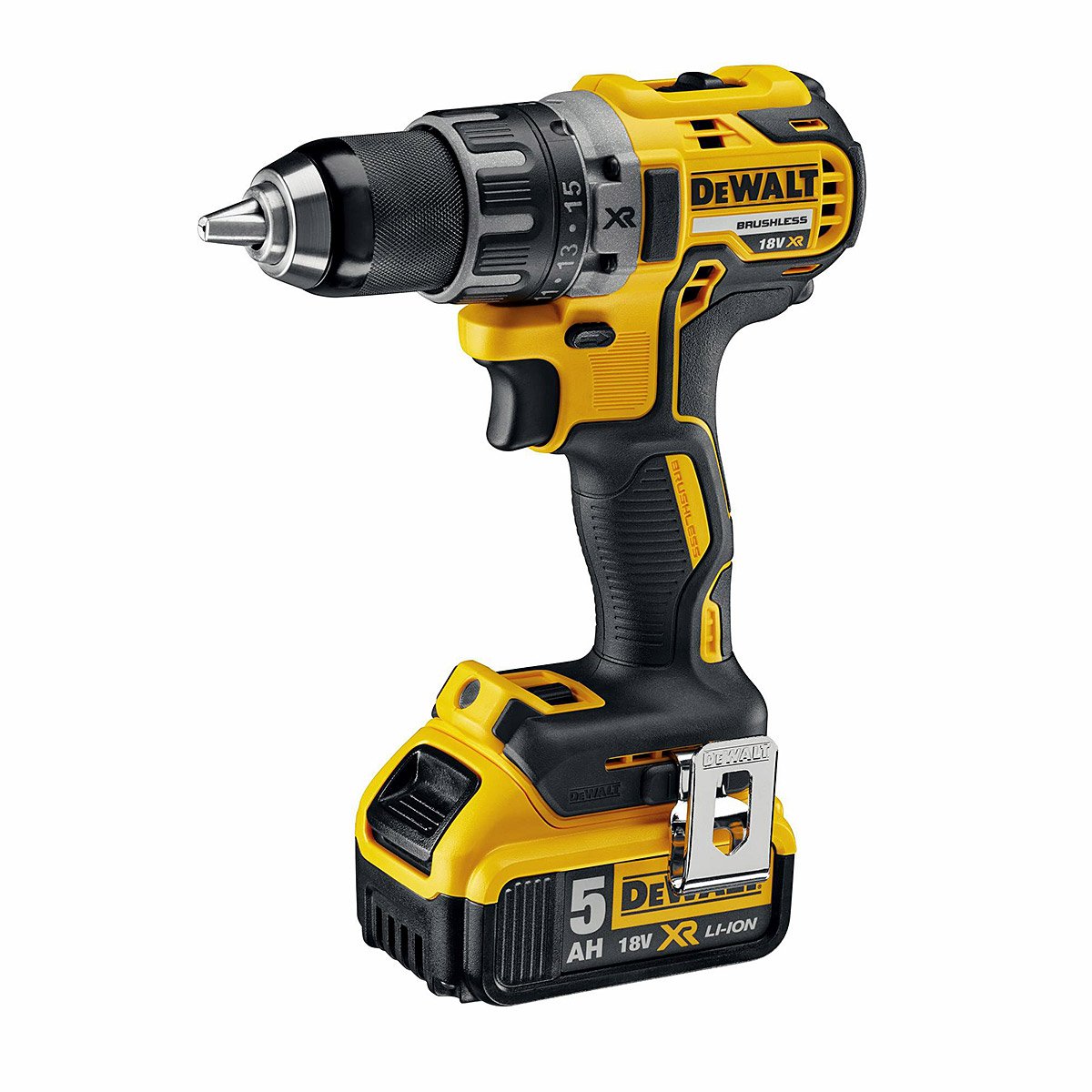 DeWALT DCD791P2-QW - Taladro Atornillador sin Escobillas XR 18 V 13 mm 70 Nm con 2 Baterías Li-Ion 5.0 Ah con Maletín Tstak, 235 W, 18 V, Negro/Amarillo