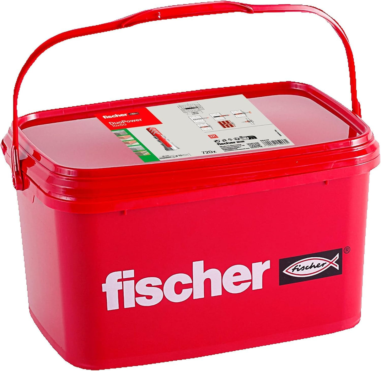 fischer DuoPower | 720 Tacos universales de 10x50 mm en Cubo Reutilizable | para fijación Segura en hormigón, ladrillo, pladur y Materiales Huecos | Sin Tornillos