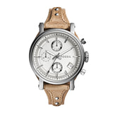 Fossil Original Boyfriend Reloj para mujer, movimiento cronógrafo con correa de acero o piel, Beige y plata, 38MM