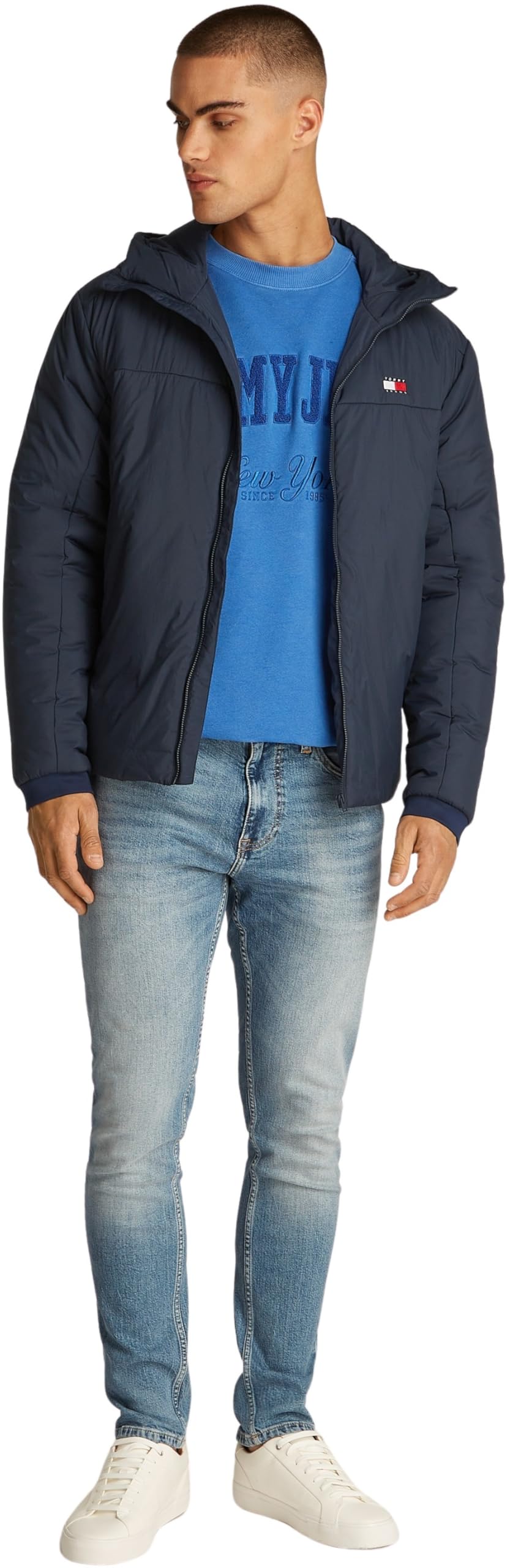 Tommy Jeans Cazadora Hombre Poly Jacket impermeable, Azul (Dark Night Navy), L