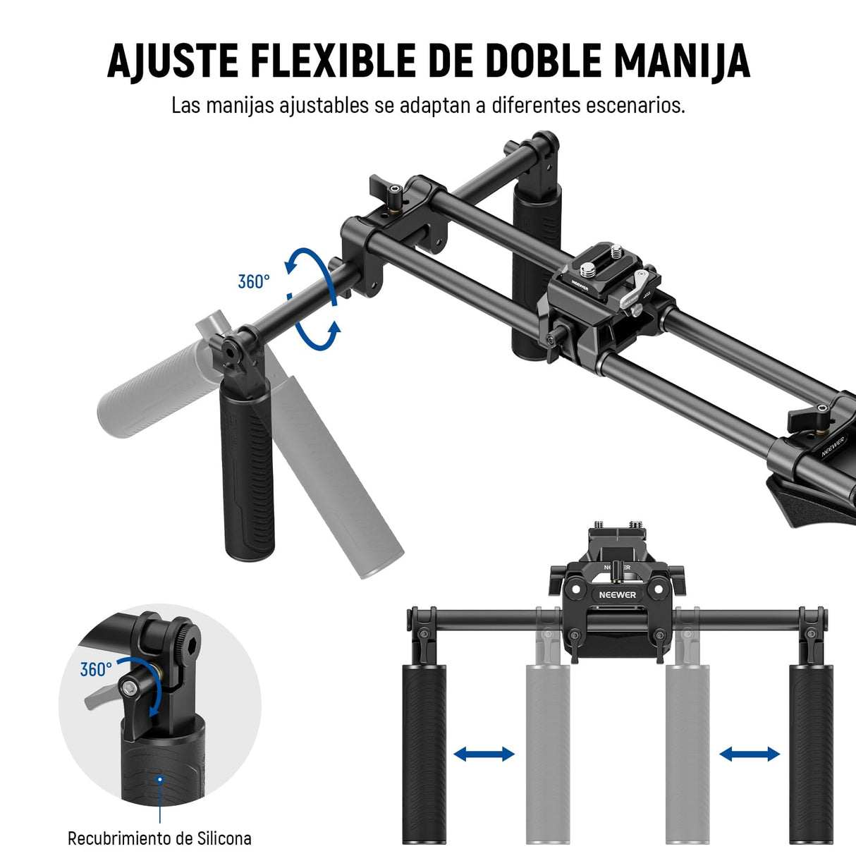 NEEWER Equipo de Hombro Mount Video Rig para Cámara DSLR y Videocámara Arca Liberación, Asas Dobles 15mm Varilla(16"/40cm), Estabilizador Video para Cine Compatible con SmallRig Follow Focus, SR007