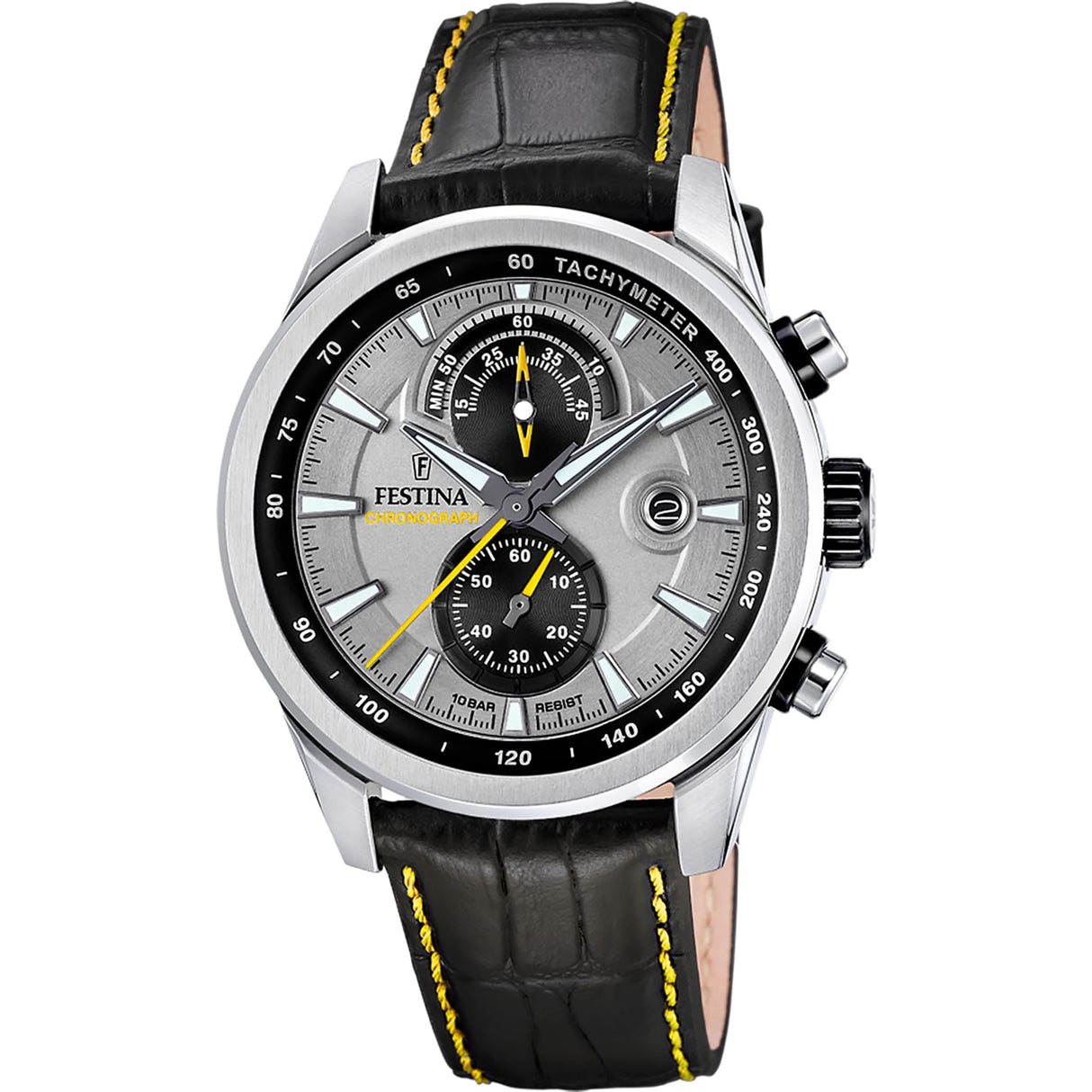 Festina Reloj Hombre F20695/4 Timeless Chronograph Caja de Acero Inoxidable 316l Plateado Correa de Piel Negro