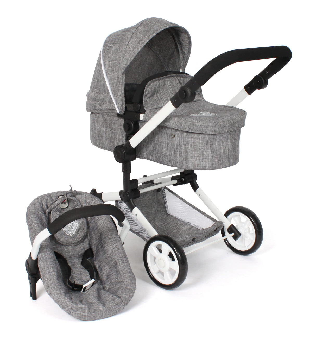 Bayer Chic 2000 - Cochecito para muñecas Linus, 3 en 1 para niños de 4 a 8 años, Juego de Cochecito para muñecas, Vaqueros Grises
