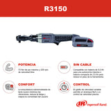 Ingersoll-Rand Llave de Carraca Inalámbrica R3150, 1/2", 20V, ligera, construcción de metal y material compuesto, sólo herramienta