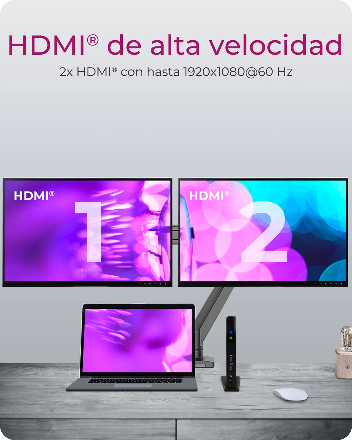 ICY BOX Docking Station USB 3.0 / USB-C (11-en-1) con 2x HDMI, 6x USB 3.0 HUB, Gigabit Ethernet, DisplayLink, Dock Station Portatil, IB-DK2251AC