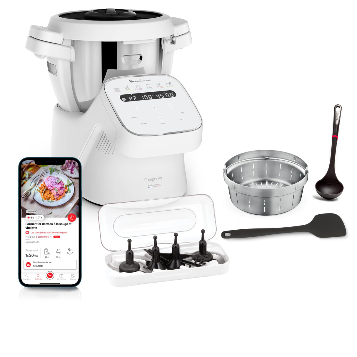 Moulinex, Companion, Robot cocina, 14 funciones, Capacidad XL para 10 personas, Gris, Fabricado en Francia, HF8408F1