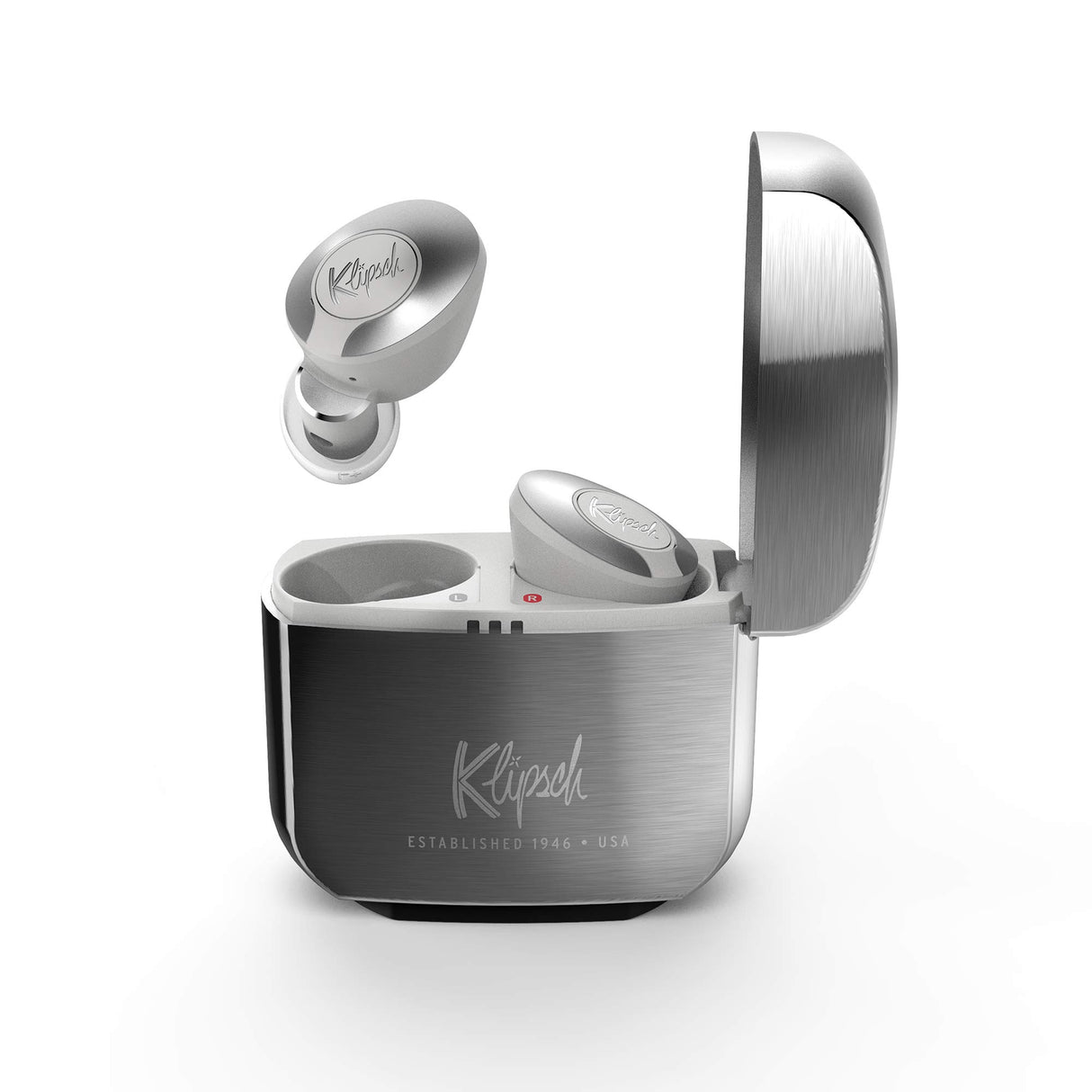 Klipsch T5 II True Wireless ANC Silver - Auriculares inalámbricos Bluetooth 5.0, Control Táctil, InEar, Control de Llamadas, Reducción de Ruido Activo, Noise Cancelling, Plata