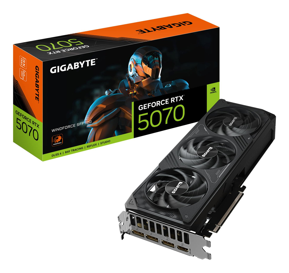 Gigabyte GeForce RTX 5070 WINDFORCE SFF 12G Tarjeta gráfica - 12 GB GDDR7, 192 bits, PCI-E 5.0, Frecuencia del núcleo 2512 MHz, 3 x DP 2.1b, 1 x HDMI 2.1b, DLSS 4, GV-N5070WF3-12GD