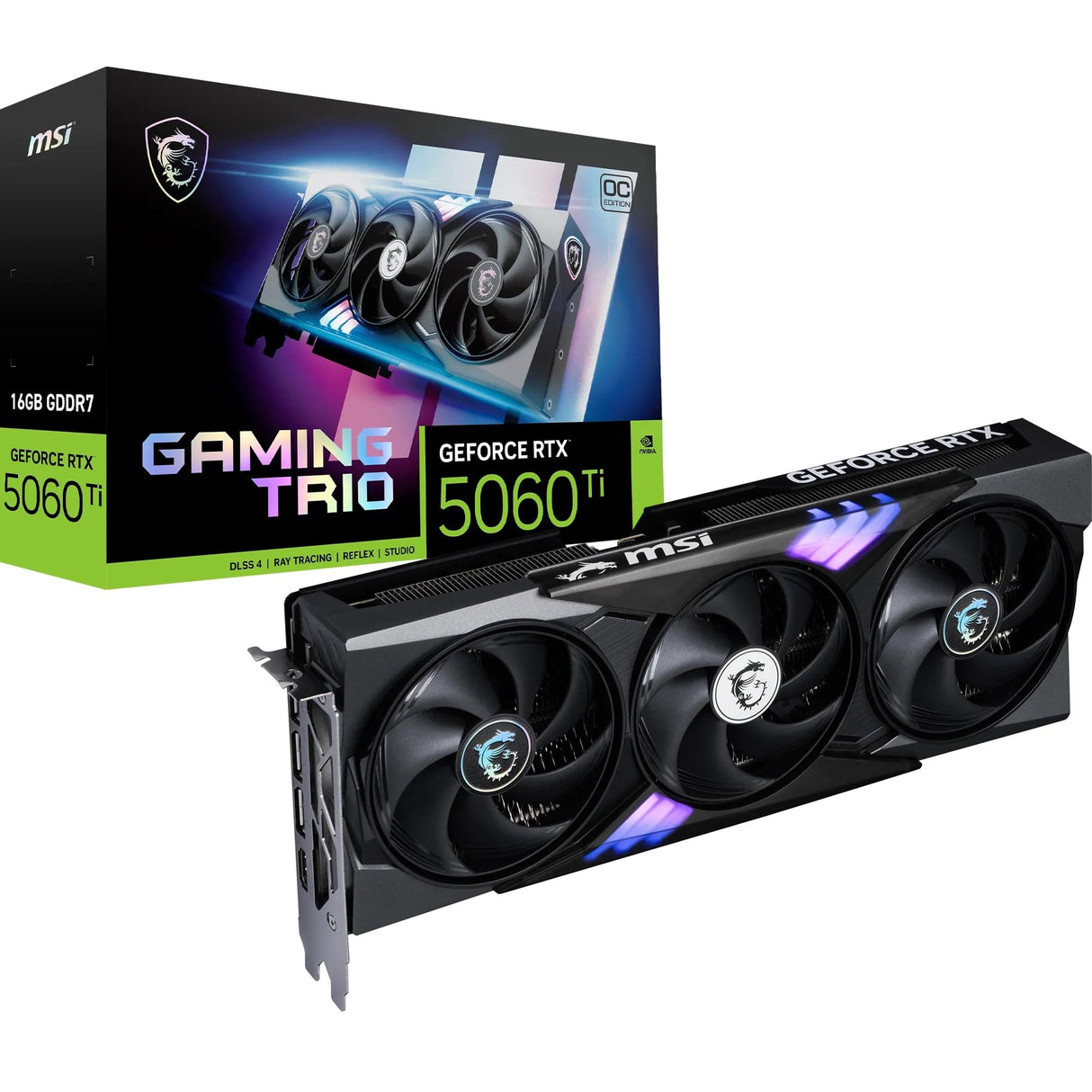 MSI GeForce RTX 5060 Ti 16G Gaming Trio OC - Tarjeta gráfica RTX 5060 Ti, GDDR7 de 16 GB (28 Gbps/128 bits), PCIe 5.0 - Tri FROZR 4 (3 Ventiladores STORMFORCE) - RGB - HDMI 2.1b, DisplayPort 2.1b