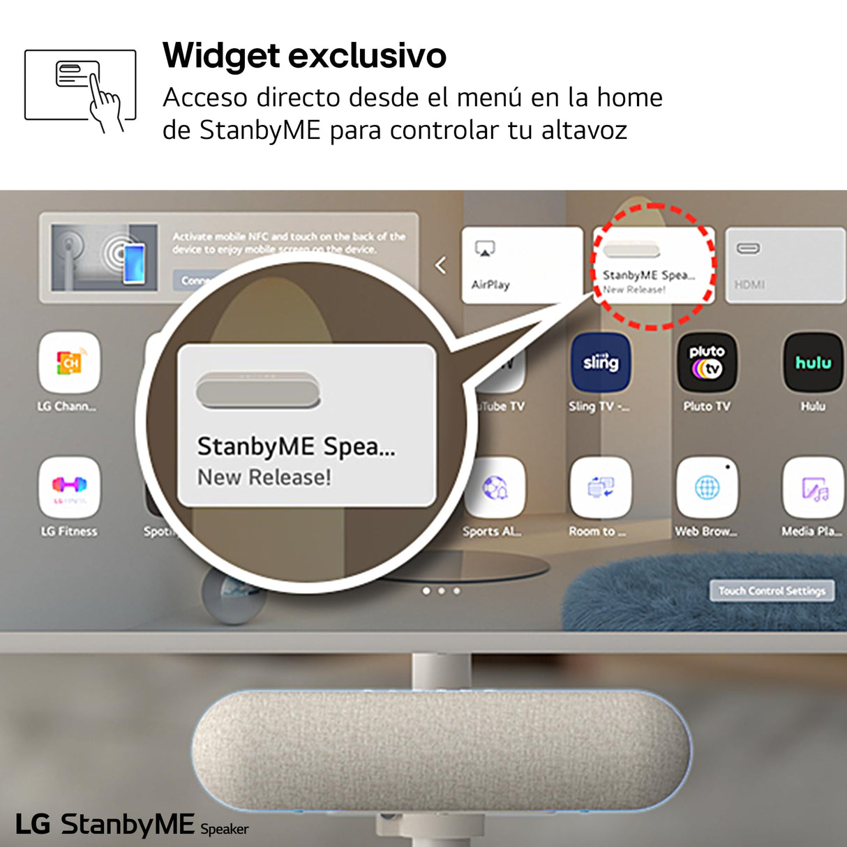 LG StanbyME XT7S - Altavoz Bluetooth Portátil, Sonido Envolvente, Resistencia al Agua IPX5, hasta 16 Horas de Batería, Ideal para StandbyME, Anillo Ajustable, Iluminación, Potencia 20 W