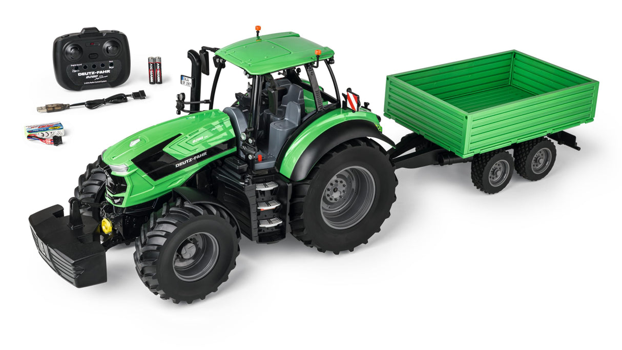Carson 1:16 Tractor Deutz 8280 TTV con Remolque 100% RTR - Tractor RC, vehículo teledirigido con luz y Sonido, Incluye Pilas y Mando a Distancia, Bulldog teledirigido