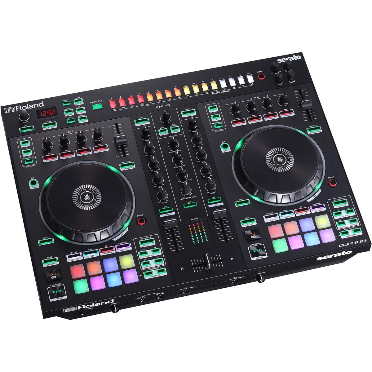 Controlador de DJ Roland DJ-505 — Dos canales y Deck Select para hasta cuatro decks — Controlador de DJ de gama alta en formato compacto