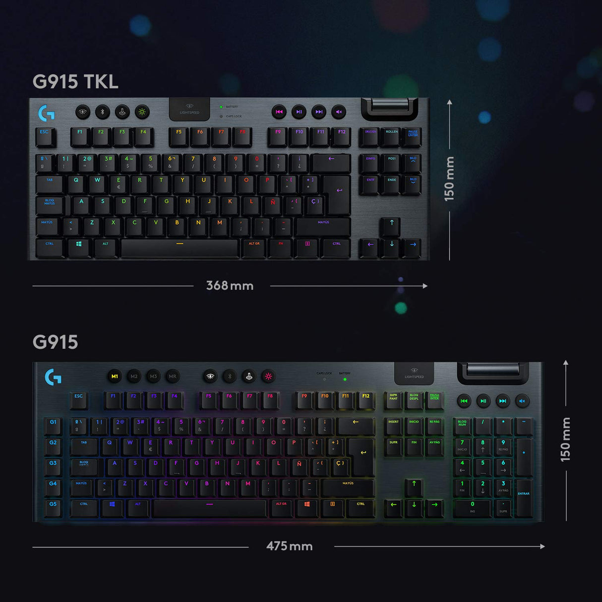 Logitech G915 LIGHTSPEED TKL Teclado Gaming Mecánico Inalámbrico con teclas GL-Táctil de bajo perfil, LIGHTSYNC RGB, Diseño ultra delgado, 40 Horas duración de Batería, Disposición QWERTY ES - Negro
