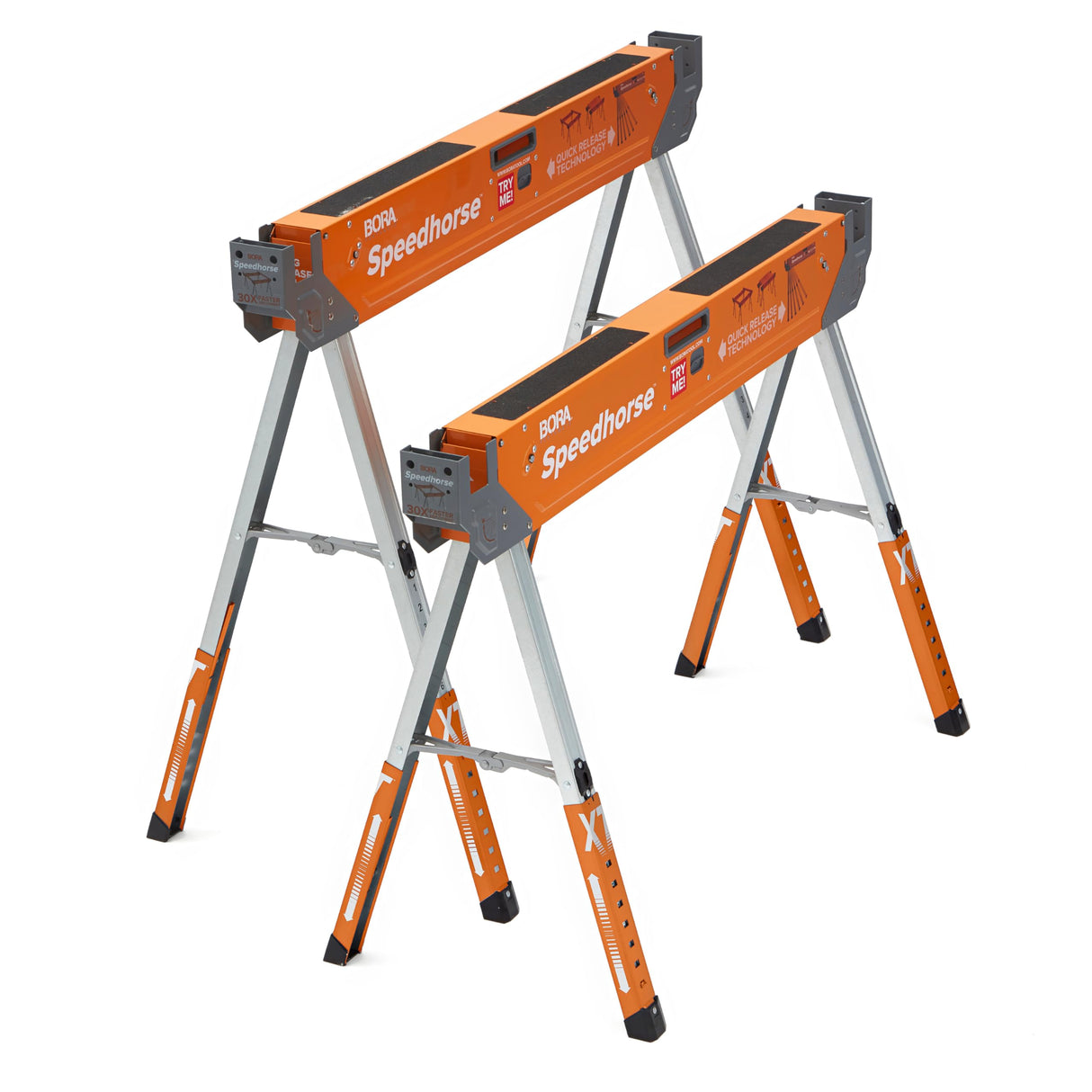 BORA Portamate Speedhorse XT PM-4550T - Par de caballetes de caballete de 30 a 36 pulgadas de altura, parte superior de metal para 2 x 4, caballo de sierra de banco profesional resistente para