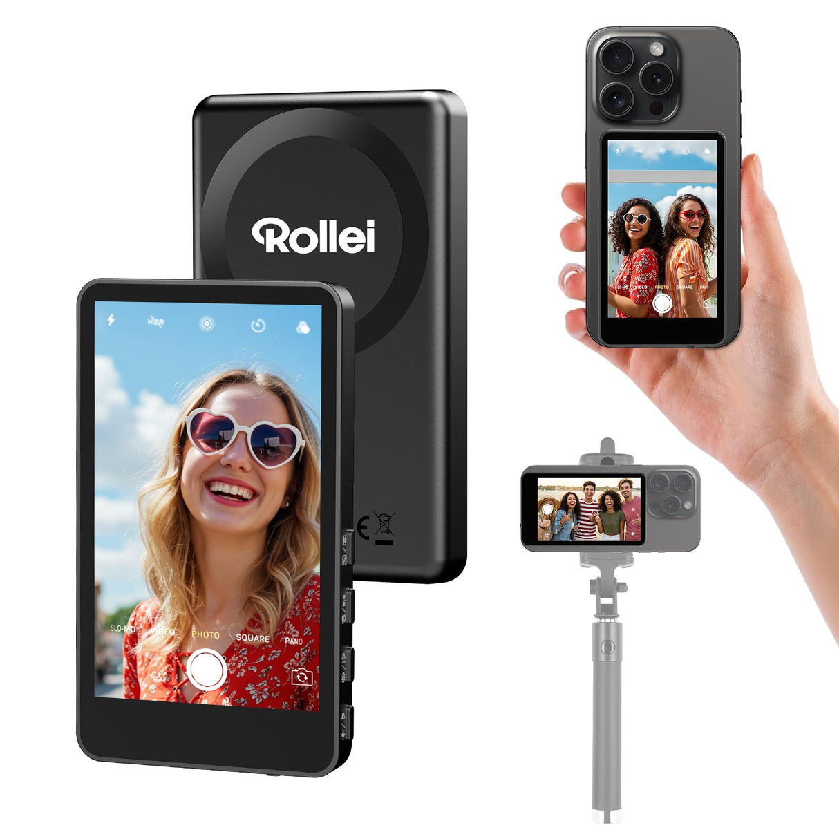 Pantalla de Monitor de Selfie para Teléfono, Rollei Easy Creator Selfie Monitor 3,97" Compatible con iPhone y Android para TikTok Live Streaming Vlog Negro Vlog-Selfie-Monitor-Pantalla-Magnética