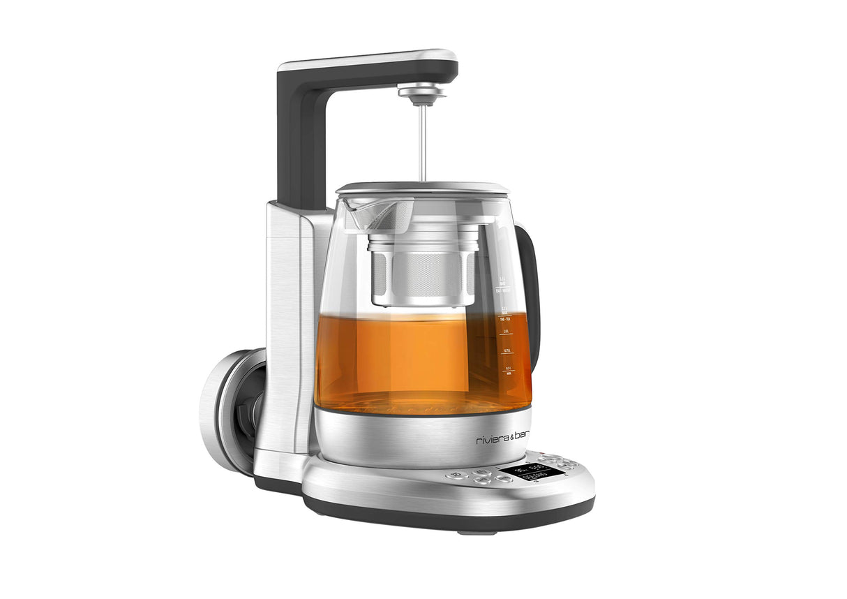 Riviera&bar CHA DAO Expert – Tetera de temperatura ajustable – Cristal templado y acero inoxidable – Modo silencioso – Infusión de té óptimo – 1,5 L, 22 x 36,5 x 29,5 cm