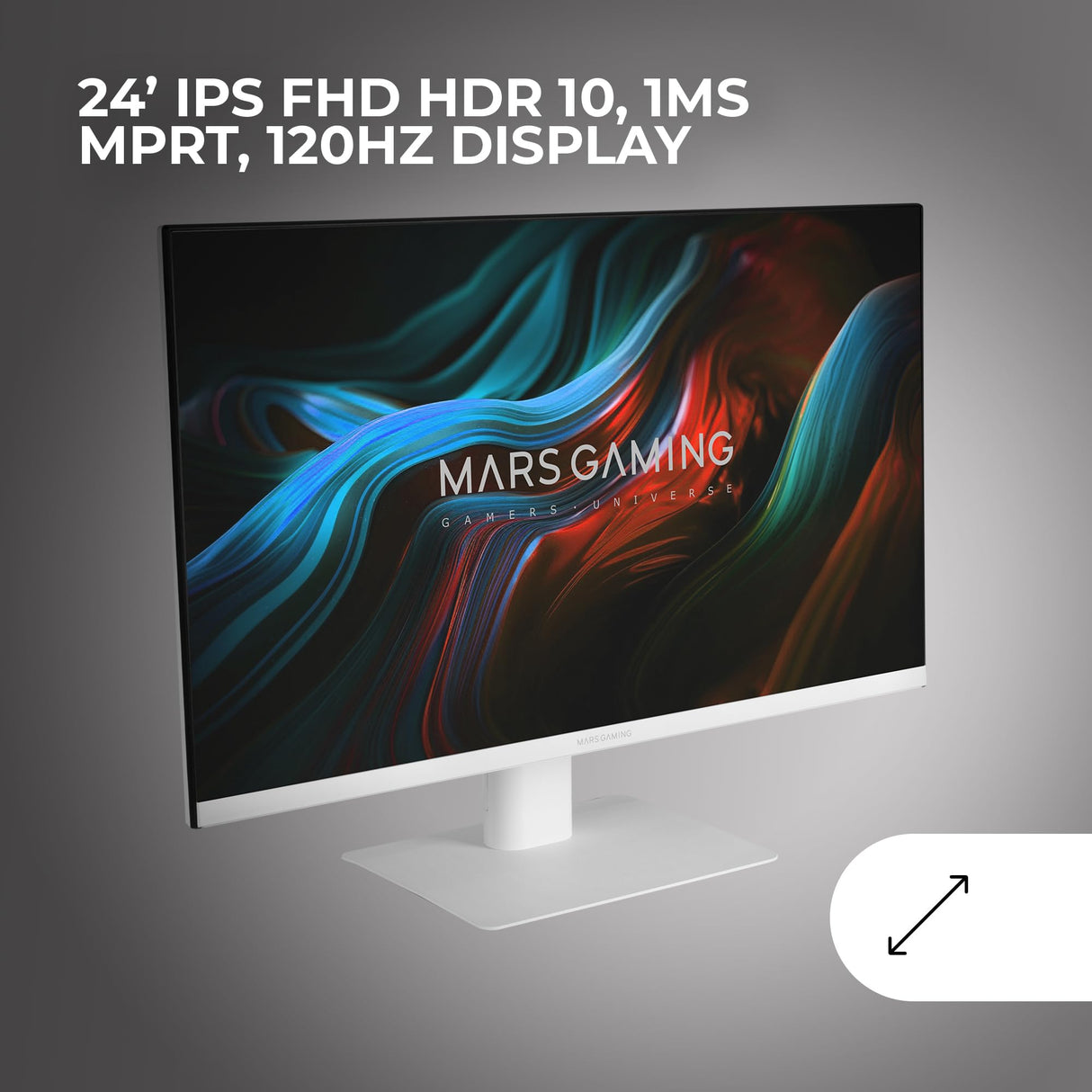 Mars Gaming MV-24, Monitor 24” IPS FHD 120Hz, HDR10 1ms, FreeSync y G-SYNC, Monitor PC con Altavoces Integrados, Inclinación 25°, Low Blue Light y Flicker Free, HDMI + DisplayPort + Jack 3.5mm, Blanco
