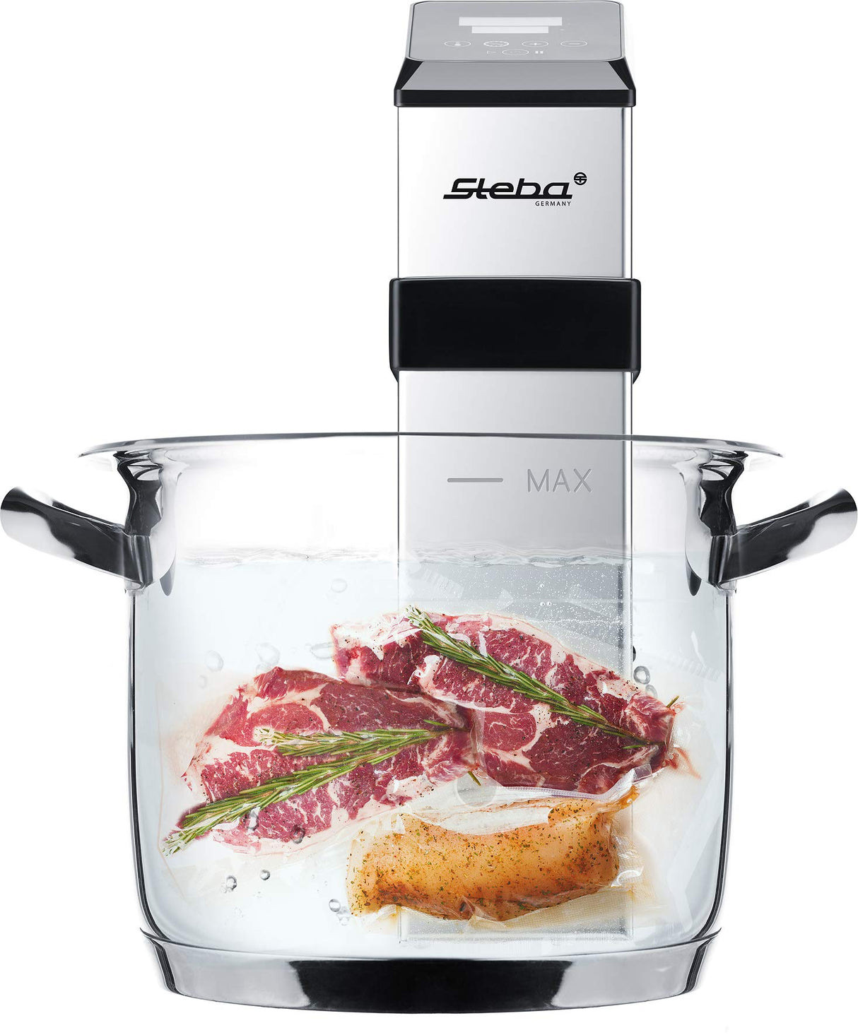 Steba sous-vide cooker, calienta 30 litros a 56°C en aprox. 45 minutos, uso móvil para todas las ollas a partir de 15 cm de profundidad, fácil limpieza. SV 120 PROFESIONAL.