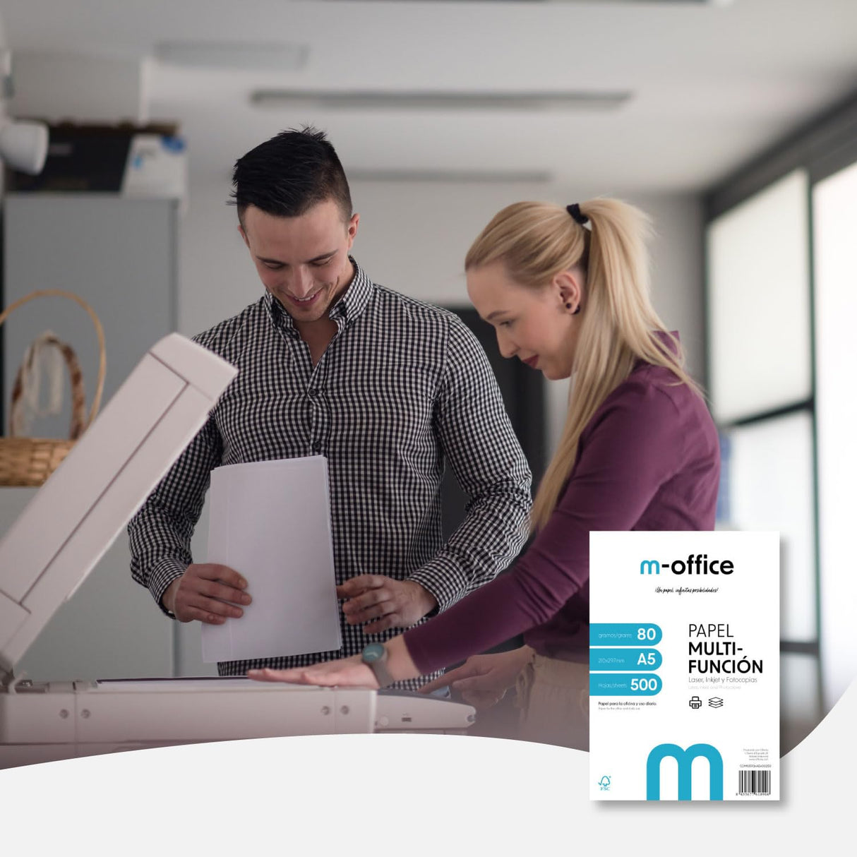 Paquete Folios A5 80gr, 10 Paquetes de 500 hojas, Papel Multifunción para Impresora Inkjet y Láser, Hojas A5 148 x 210 mm Ideales para la Oficina como para el Hogar · m-office (5000 hojas)