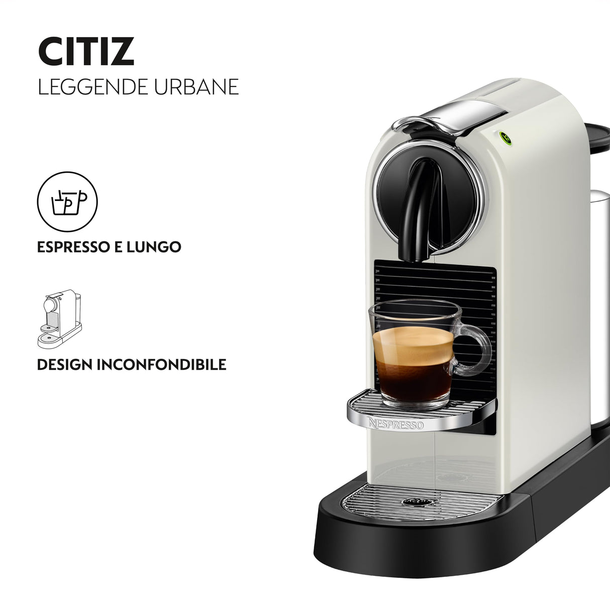 Nespresso De'Longhi Citiz EN167.W - Cafetera monodosis de cápsulas Nespresso, compacta, 19 bares, apagado automático, color blanco
