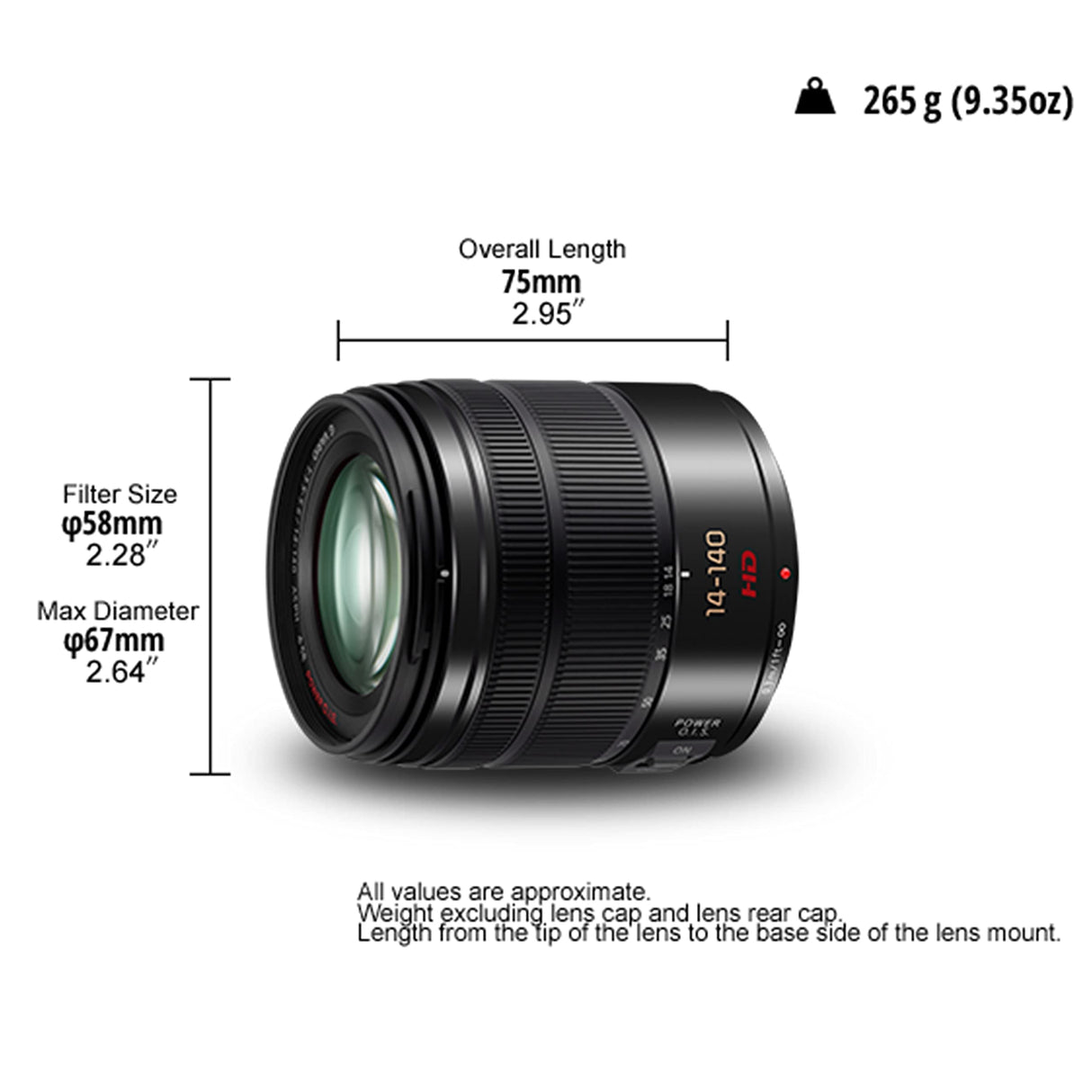 Panasonic LUMIX H-FSA14140 II - Objetivo Tele Zoom para cámaras de Montura M4/3 (Focal 14-140 mm, F3.5-F5.6, tamaño Filtro 58 mm, Power O.I.S), Negro
