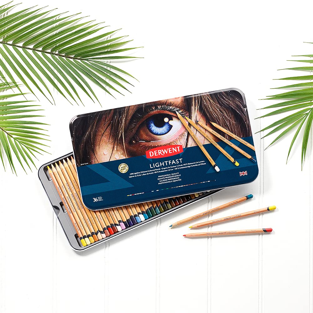 Derwent Lightfast Pencils Juego de 36 Lápices de Colores a Base de Aceite 100% Resistente a la Luz en 1 Caja Metálica