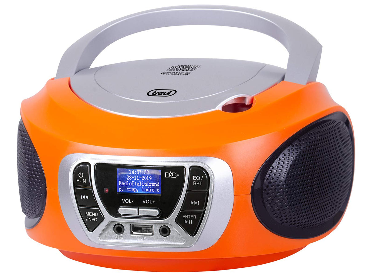 Trevi CMP 510 Dab - Radio estéreo portátil con CD Dab/Dab+ con RDS, USB, AUX-IN, Conector para Auriculares, Color Naranja