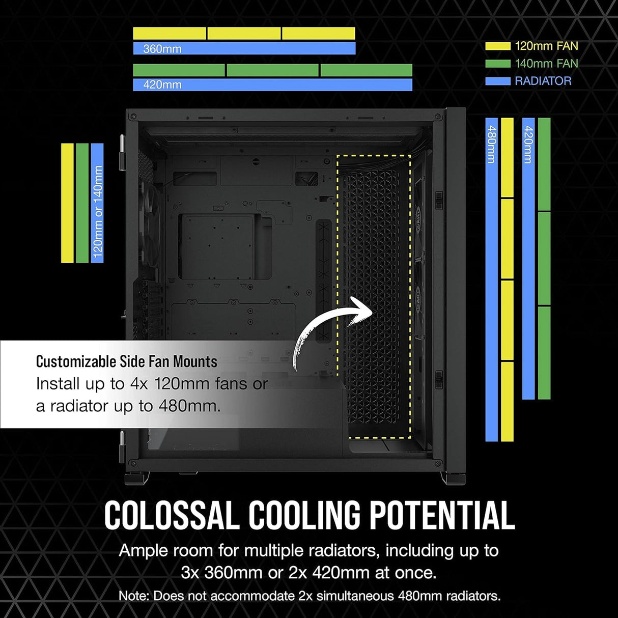 Corsair 7000D AIRFLOW Chasis para PC ATX Full-Tower, Panel Frontal con Un Caudal de Aire Elevado, Tres Ventiladores de 140 mm Incluidos con Repetidor PWM, Espacioso Interior, Negro