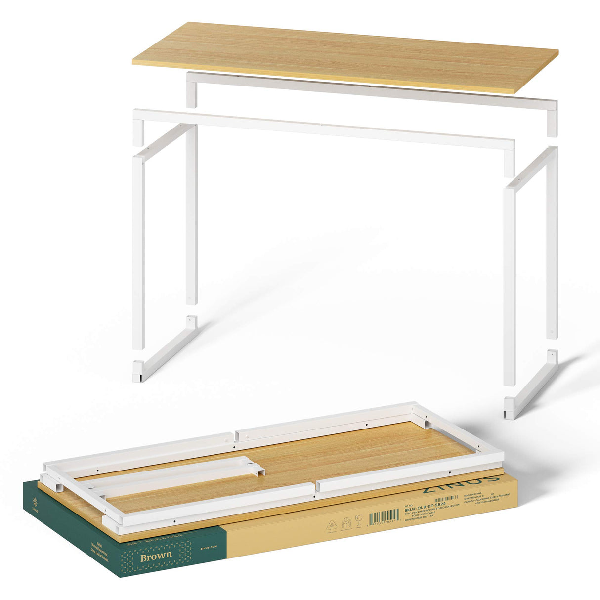 Zinus Jennifer Mesa de escritorio 160x61x74 cm - Mesa de estudio moderna de metal y madera - Mesa de ordenador - Marrón y blanco