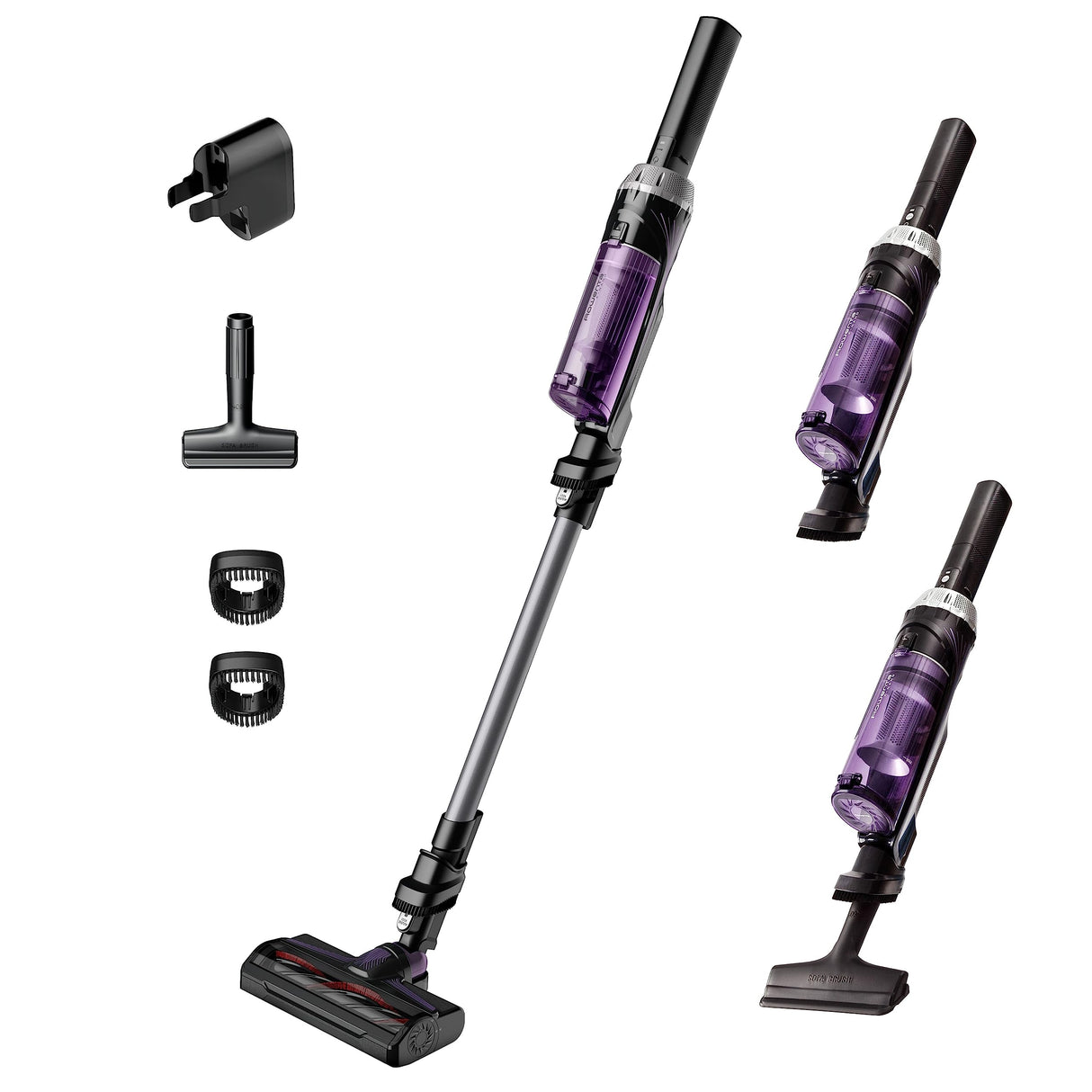 Rowenta XNano RH1128 - Aspiradora escoba sin cable, con 3 funciones en 1, autonomía de 40 minutos, muy ligero, fácil acceso del suelo hasta el techo, lila y gris