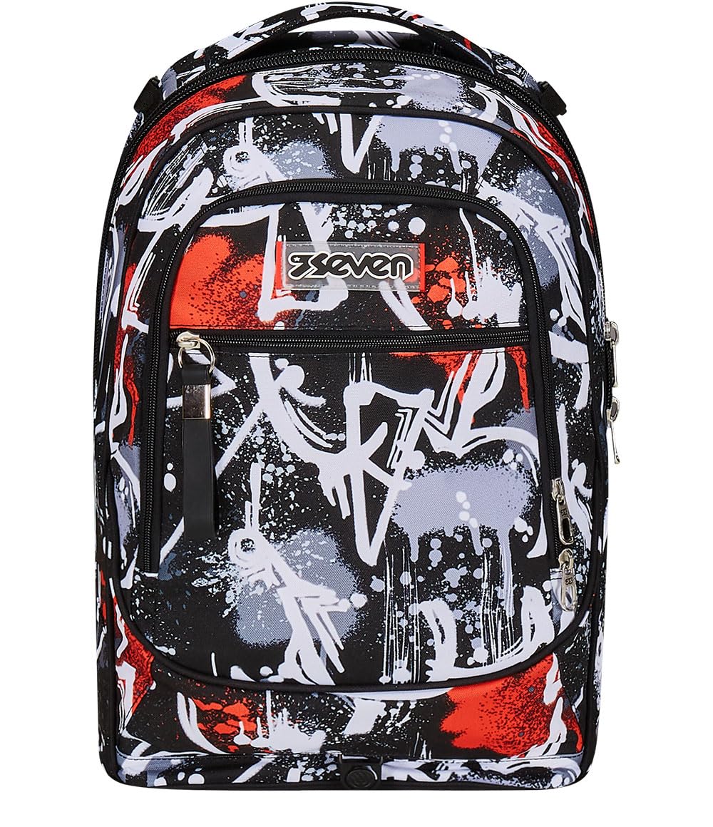 Seven Trolley New Tech, 2 Ruedas, Spray me, Negro, 3 en 1, Triple Uso, Mochila con Carro desenganchable, Mochila Escolar de Viaje, niño niño., Negro, Talla única, Escolar