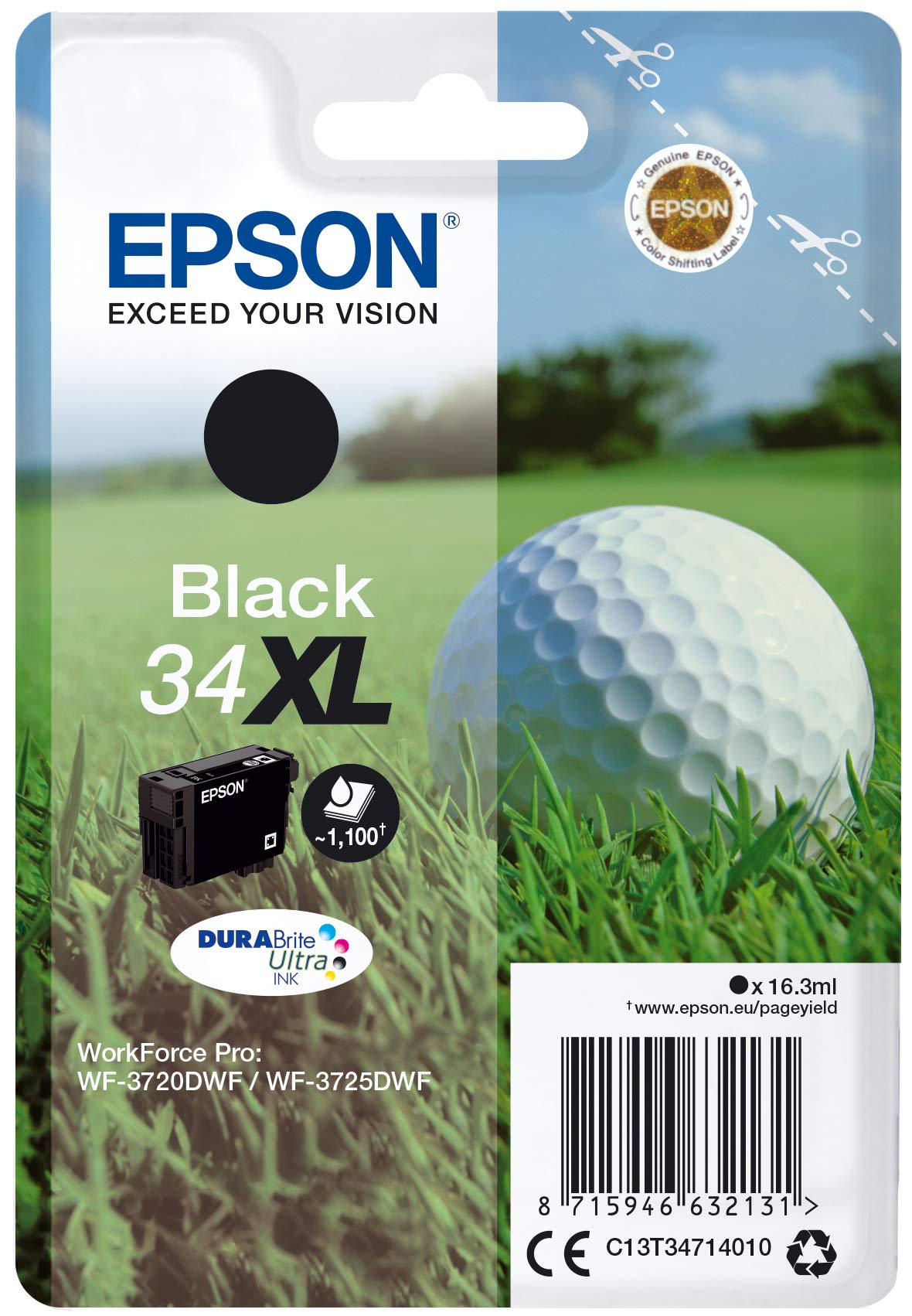 Epson C13T34714020 16.3ml Negro Cartucho de Tinta - Cartucho de Tinta para impresoras, Negro, Workforce Pro WF-3725DWF, Workforce Pro WF-3720DWF, 16,3 ml, Caja